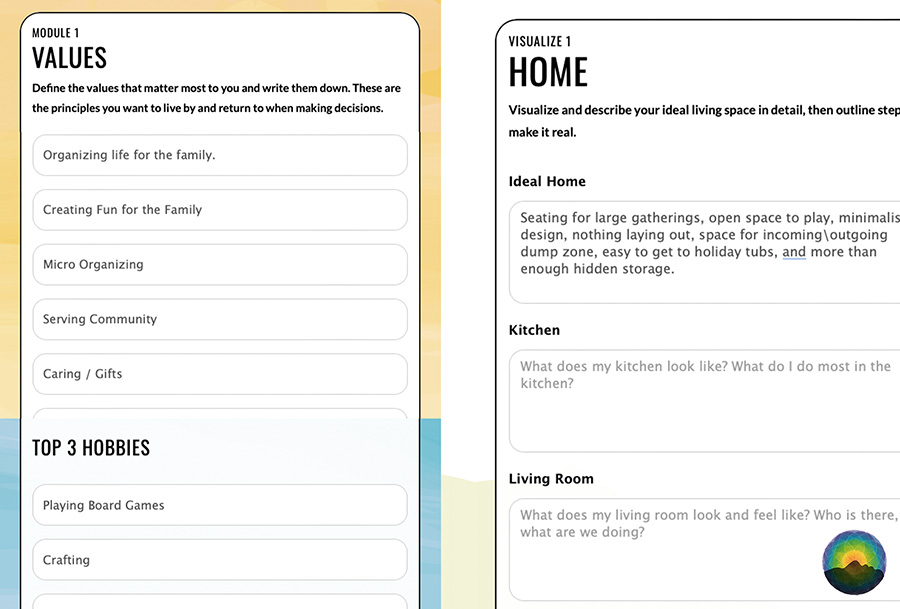 Using the Values, Hobbies, and Home Visualization Modules from the Lifestyle Organizer